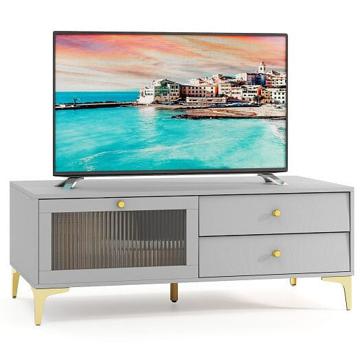 Gray TV Stand with Storage Compartment &amp; Drawers for TVs up to 55 Inches