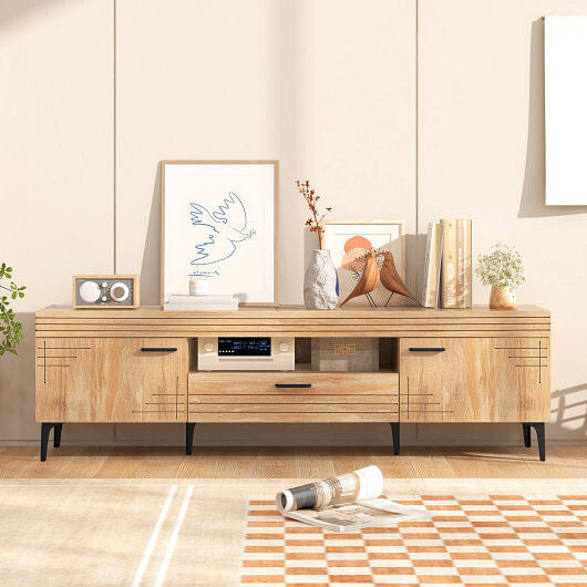Oak TV Stand with 2 Cabinets & Storage Drawer for TVs up to 65 Inches