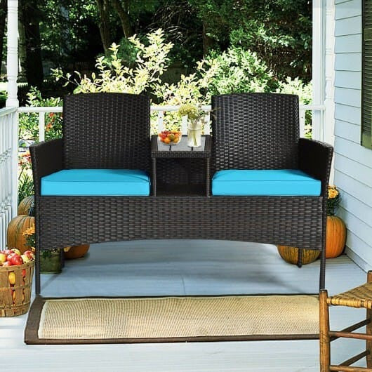 Modern Patio Conversation Set with Built-in Coffee Table and Cushions-Beige